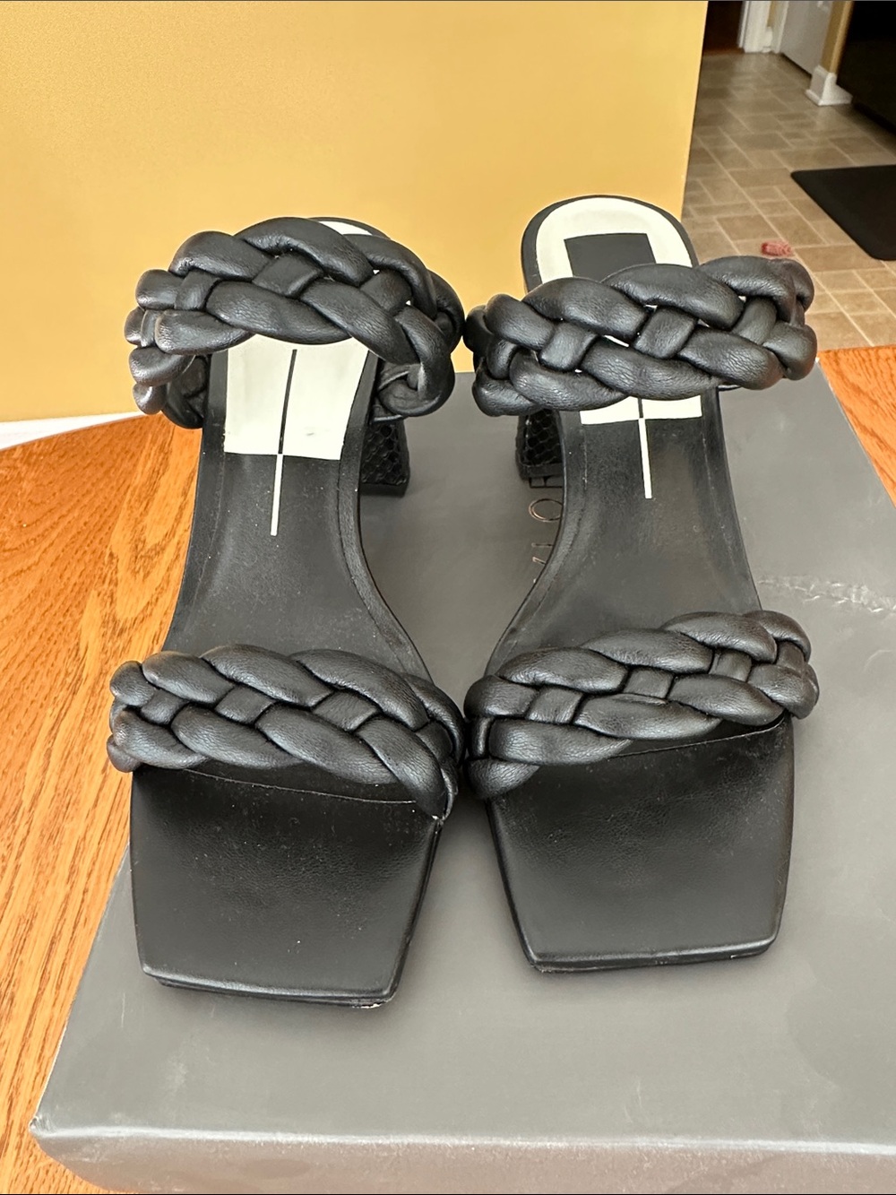 Dolce Vita Black Braided Strap Block Heel Sandals